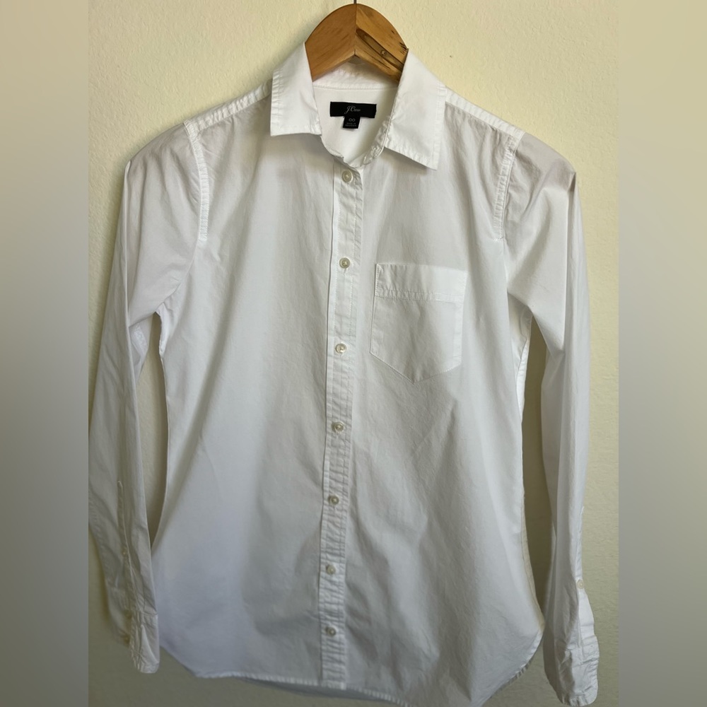 J. Crew White Button-Up Cotton Shirt